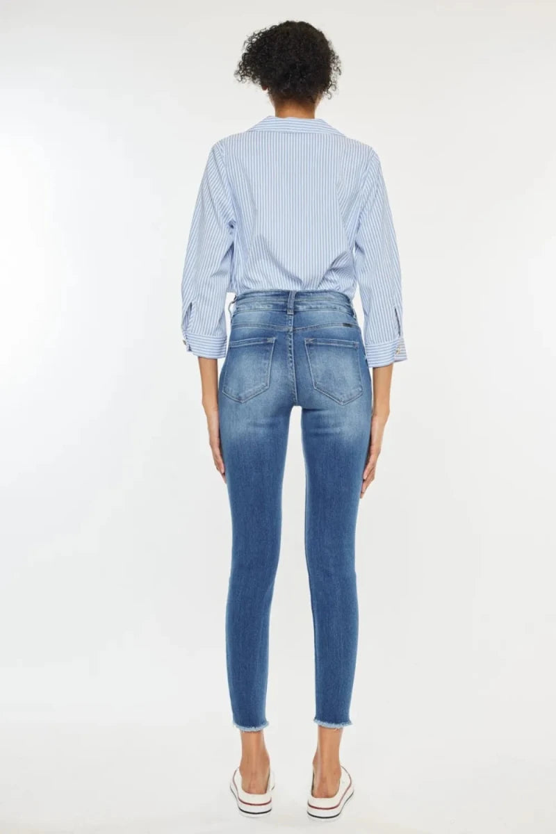 Kancan Distressed High Waist Raw Hem Jeans - AMVIM