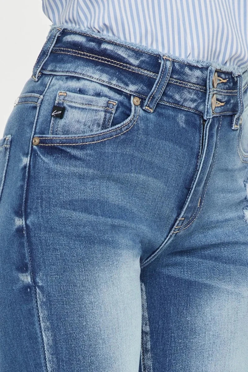 Kancan Distressed High Waist Raw Hem Jeans - AMVIM