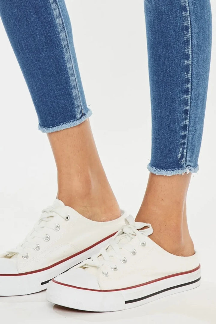 Kancan Distressed High Waist Raw Hem Jeans - AMVIM