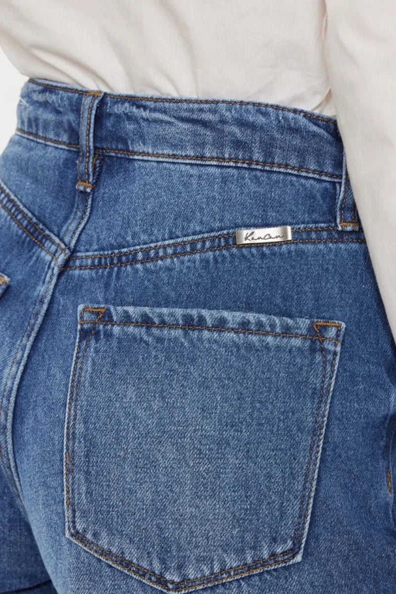 Kancan Distressed High - Waisted Button - Fly Denim Shorts - AMVIM