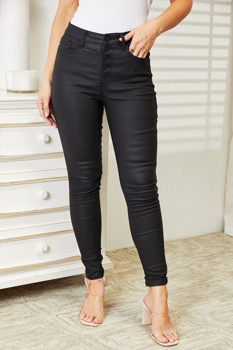Kancan Full Size High Rise Black Coated Ankle Skinny Jeans - AMVIM