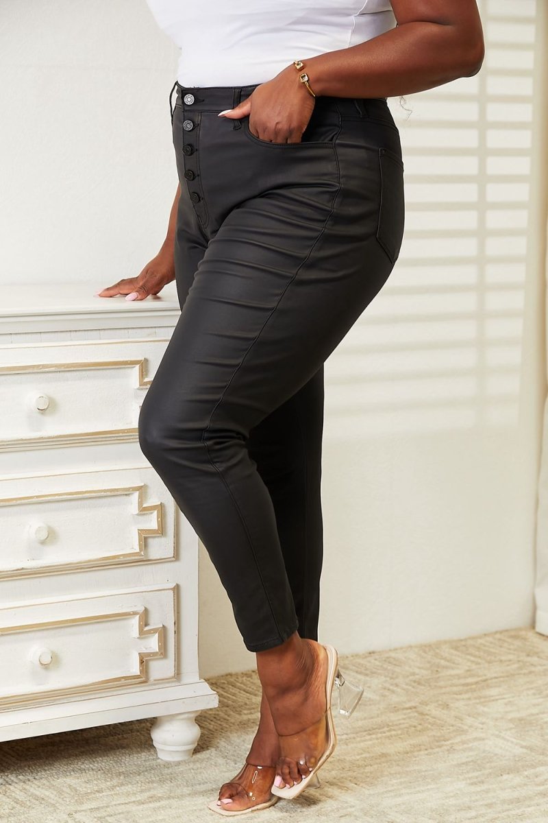 Kancan Full Size High Rise Black Coated Ankle Skinny Jeans - AMVIM