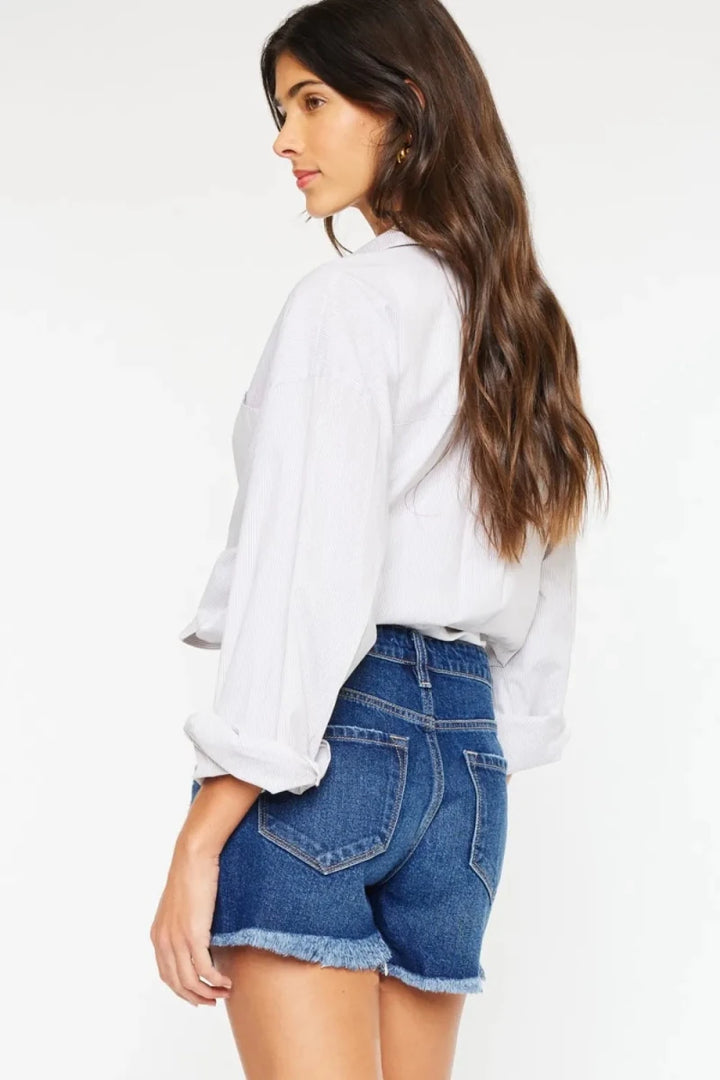 Kancan High Rise Distressed Denim Shorts - AMVIM