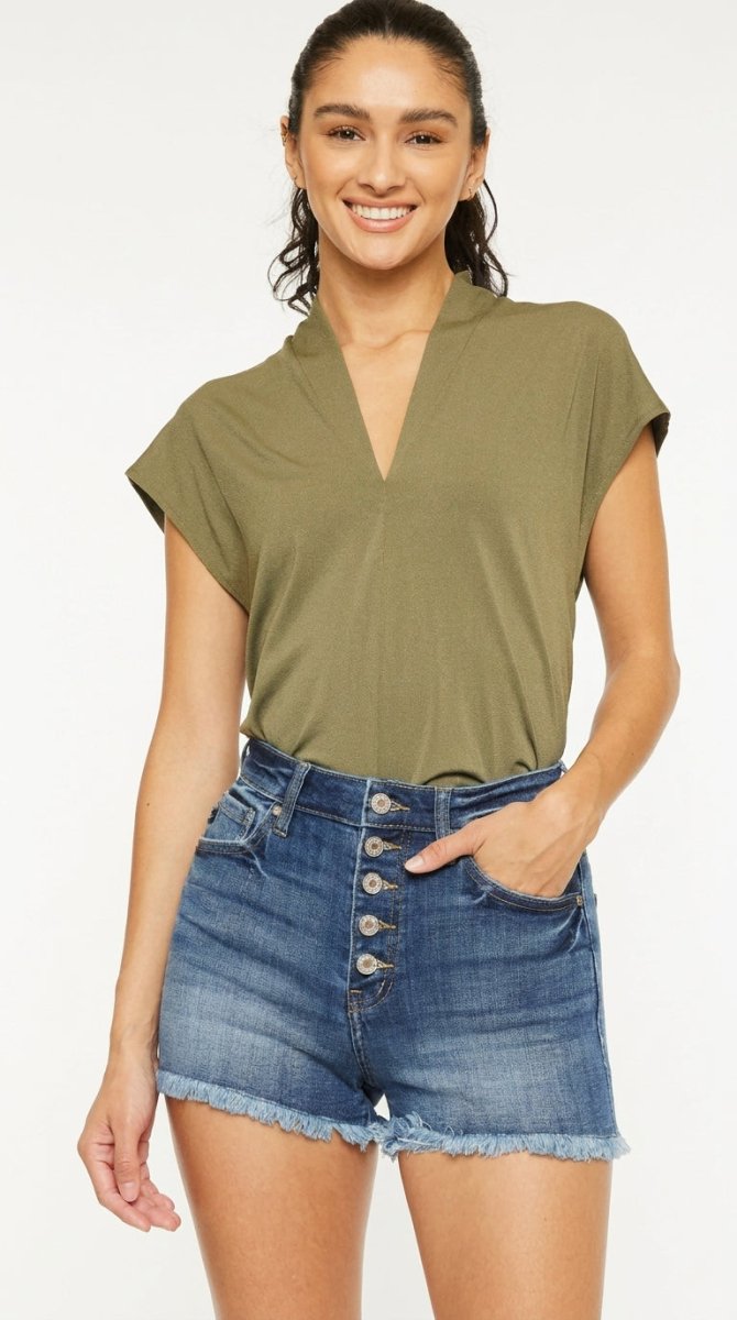 Kancan High Rise Distressed Denim Shorts - AMVIM