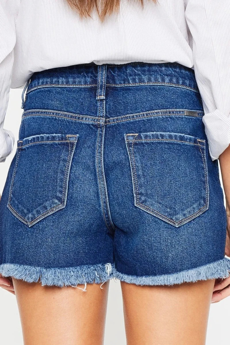 Kancan High Rise Distressed Denim Shorts - AMVIM