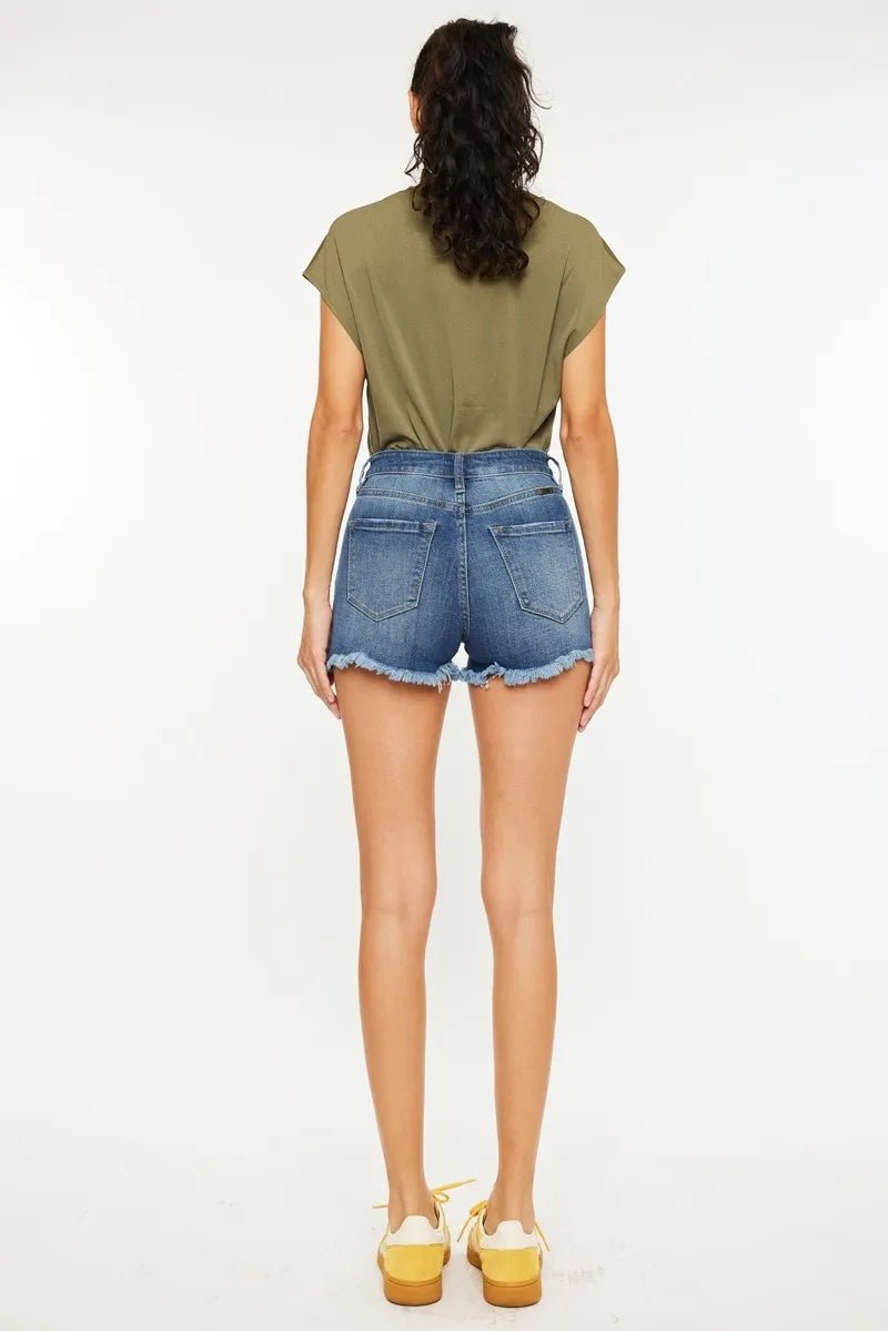 Kancan High Rise Distressed Denim Shorts - AMVIM