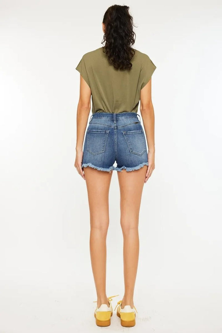 Kancan High Rise Distressed Denim Shorts - AMVIM