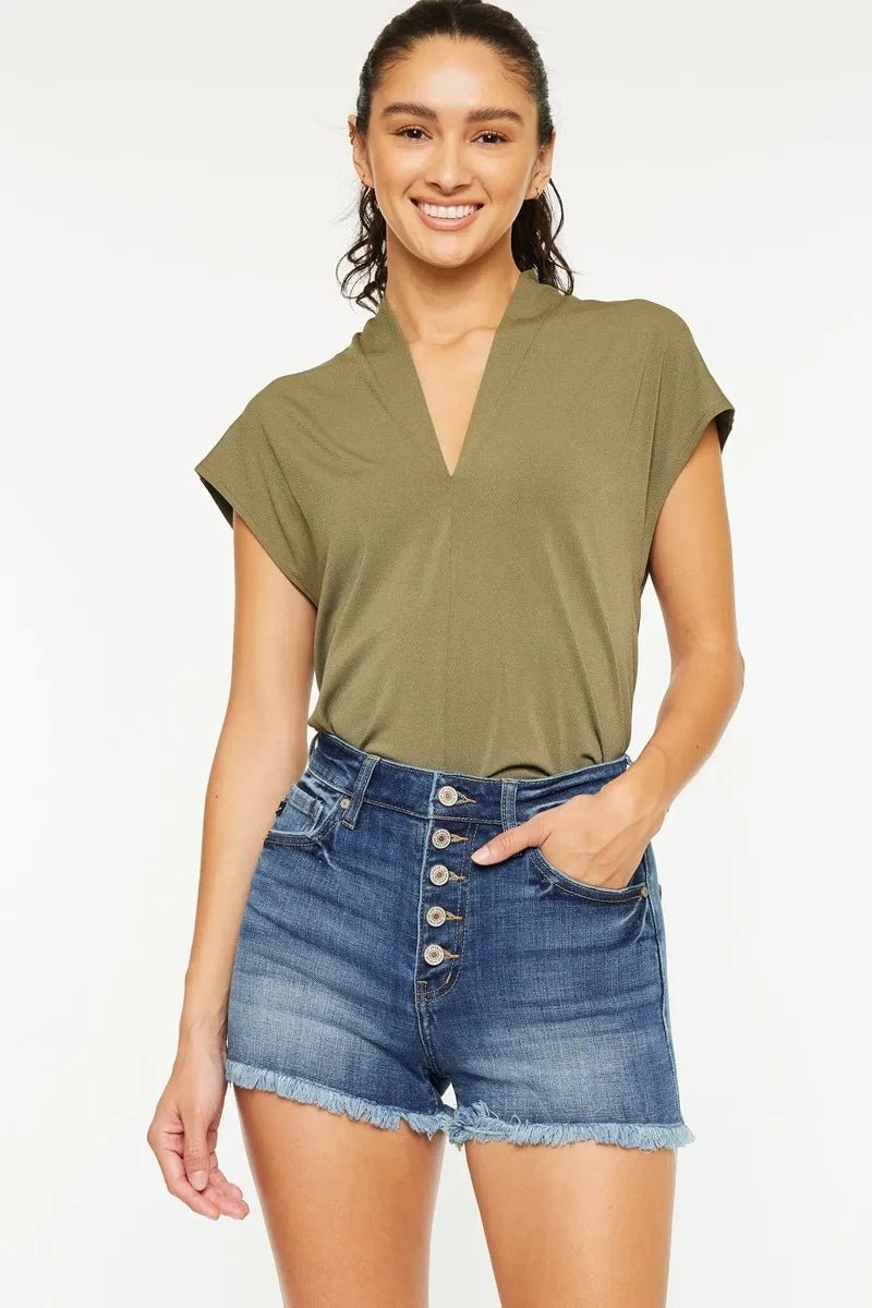 Kancan High Rise Distressed Denim Shorts - AMVIM