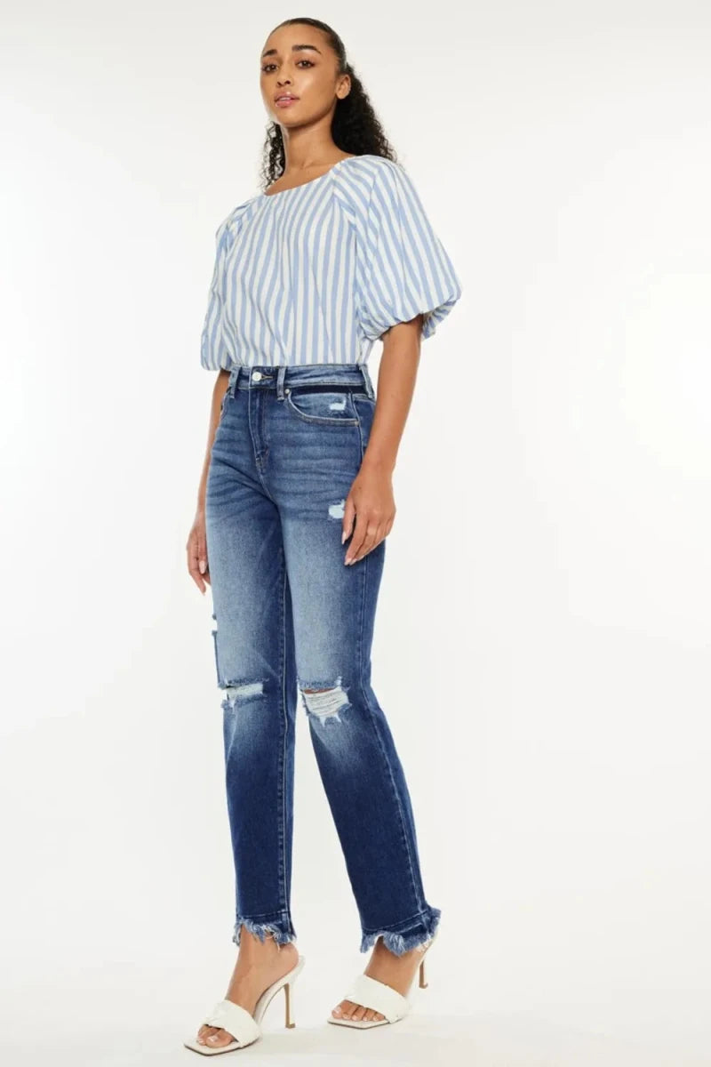 Kancan High Rise Distressed Slim Straight Jeans - AMVIM