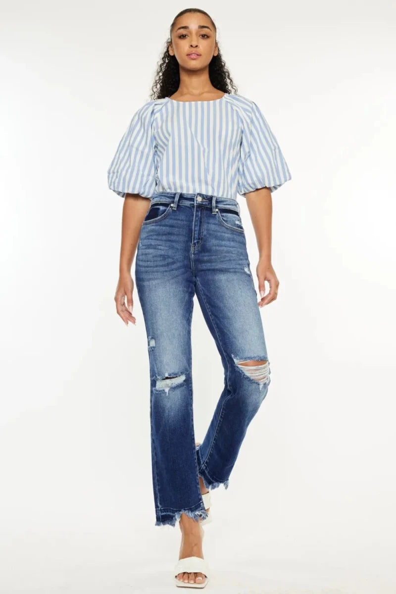 Kancan High Rise Distressed Slim Straight Jeans - AMVIM