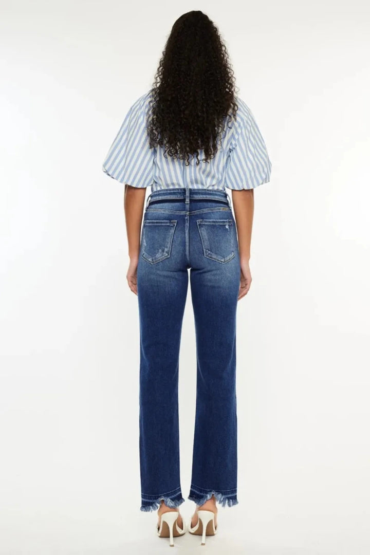 Kancan High Rise Distressed Slim Straight Jeans - AMVIM