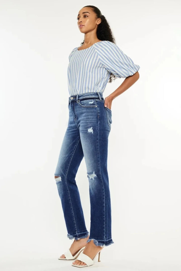 Kancan High Rise Distressed Slim Straight Jeans - AMVIM