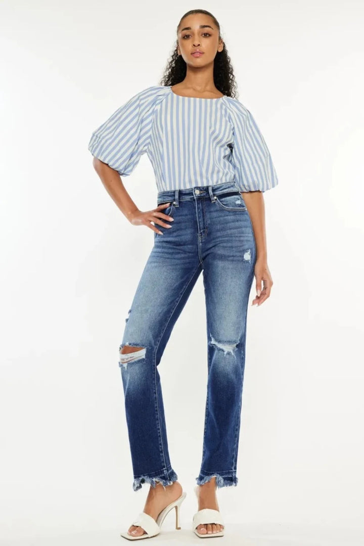 Kancan High Rise Distressed Slim Straight Jeans - AMVIM