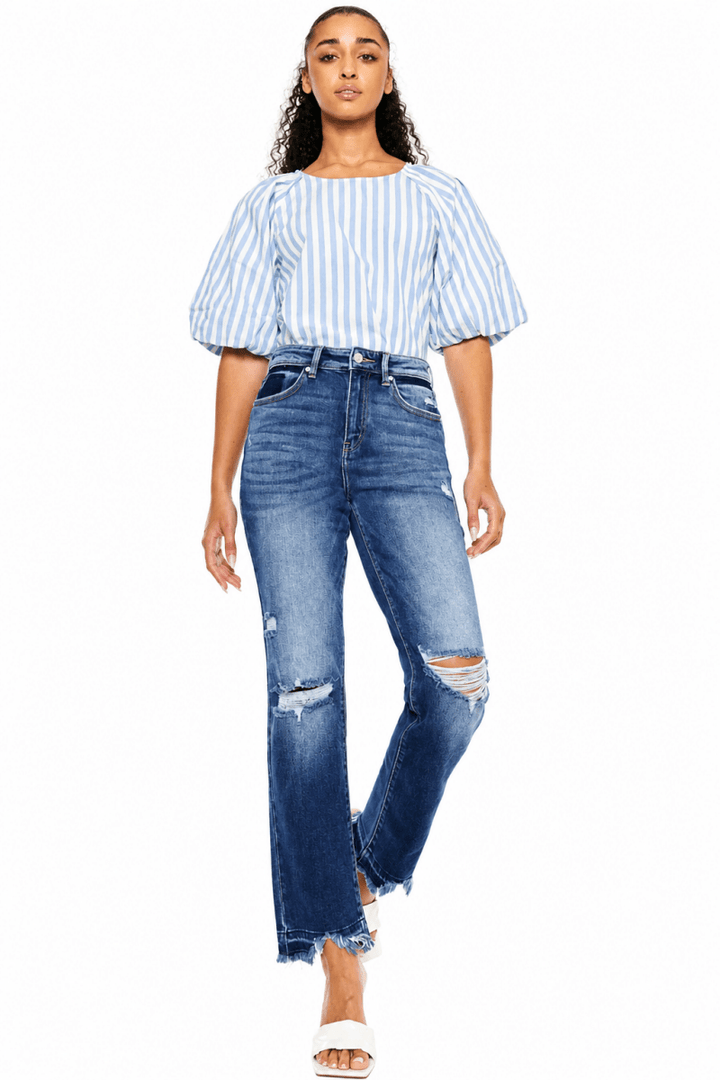 Kancan High Rise Distressed Slim Straight Jeans - AMVIM