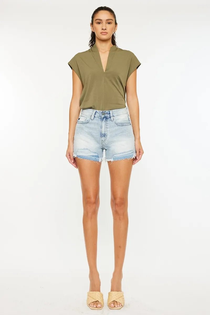 Kancan High Rise Raw Hem Denim Shorts - AMVIM
