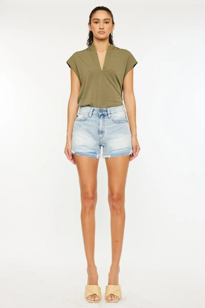 Kancan High Rise Raw Hem Denim Shorts - AMVIM