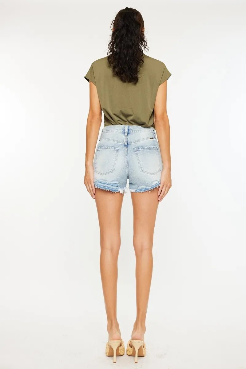 Kancan High Rise Raw Hem Denim Shorts - AMVIM