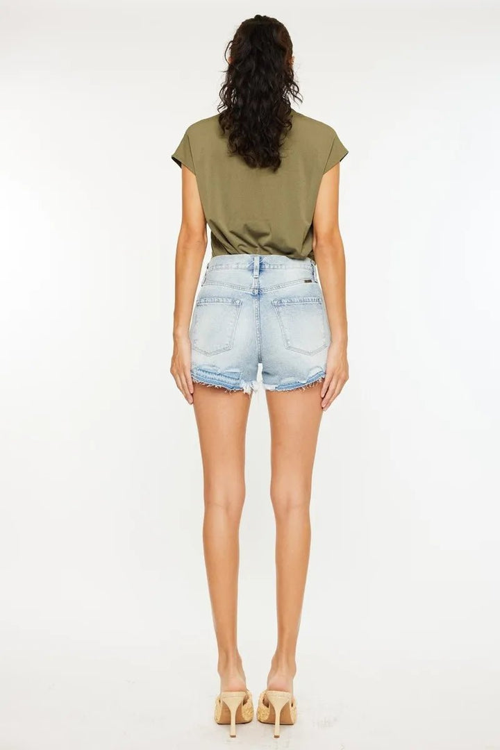 Kancan High Rise Raw Hem Denim Shorts - AMVIM