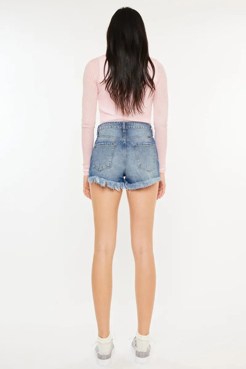 Kancan High Rise Raw Hem Denim Shorts - AMVIM