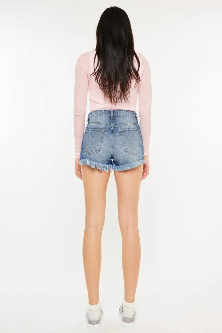 Kancan High Rise Raw Hem Denim Shorts - AMVIM