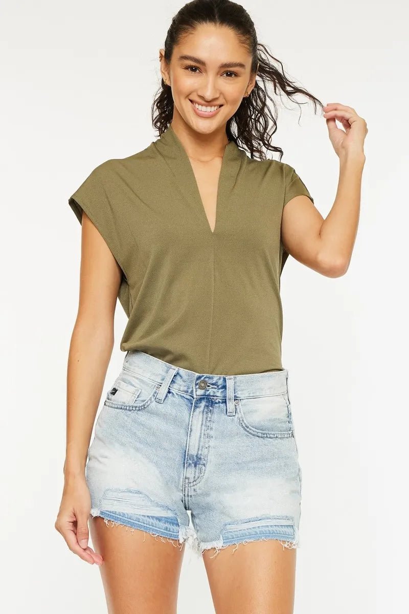 Kancan High Rise Raw Hem Denim Shorts - AMVIM