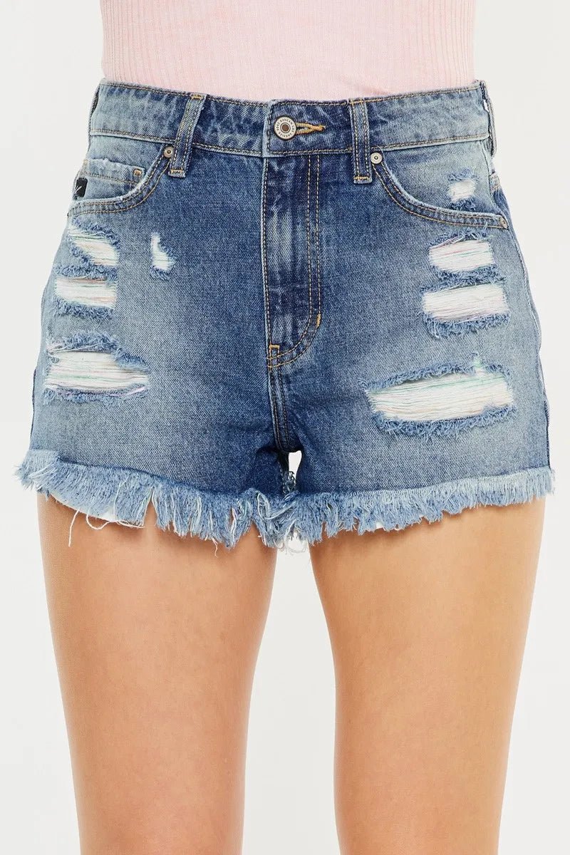 Kancan High Rise Raw Hem Denim Shorts - AMVIM