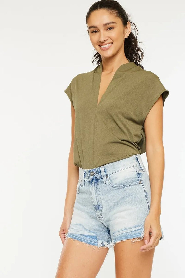 Kancan High Rise Raw Hem Denim Shorts - AMVIM