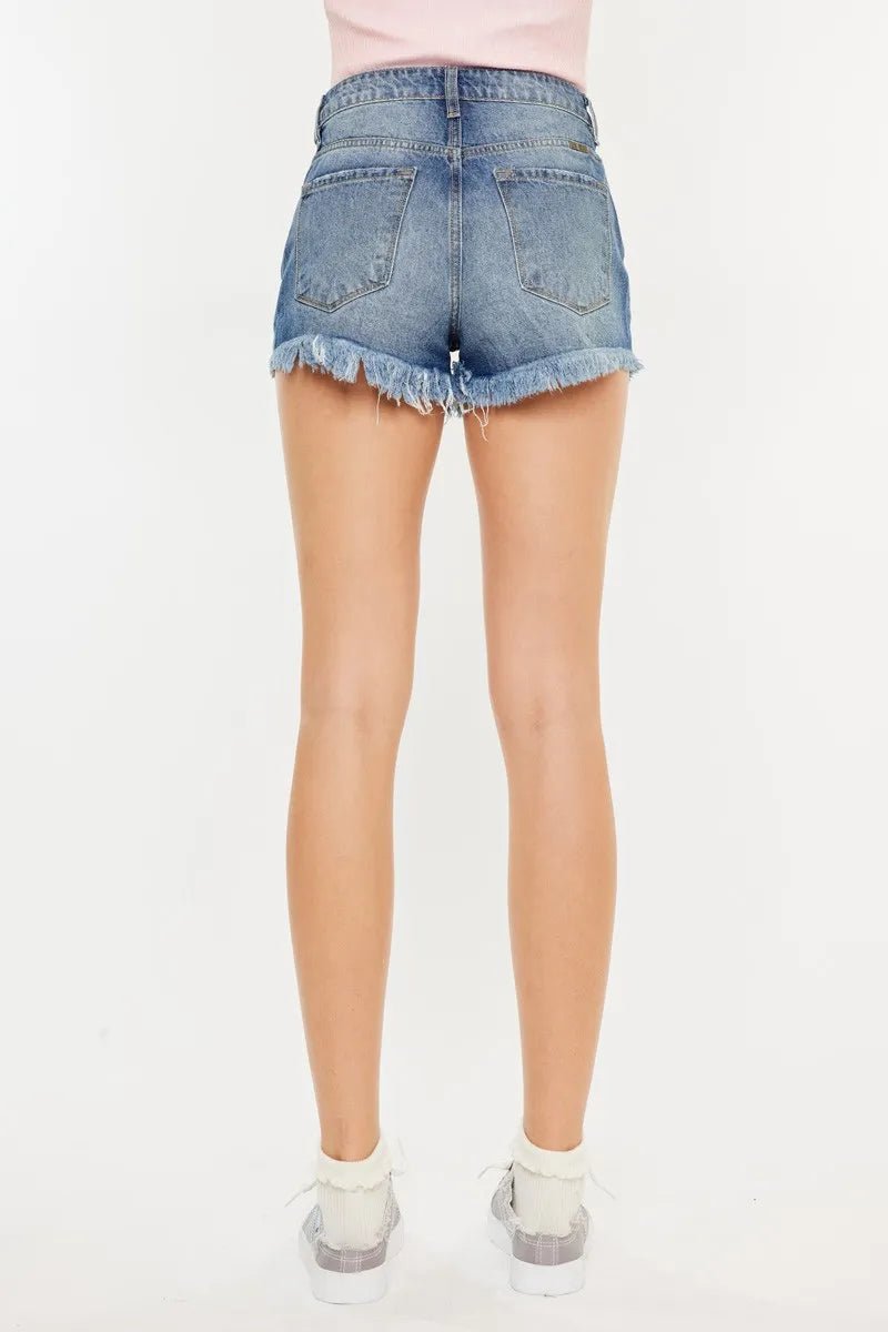 Kancan High Rise Raw Hem Denim Shorts - AMVIM