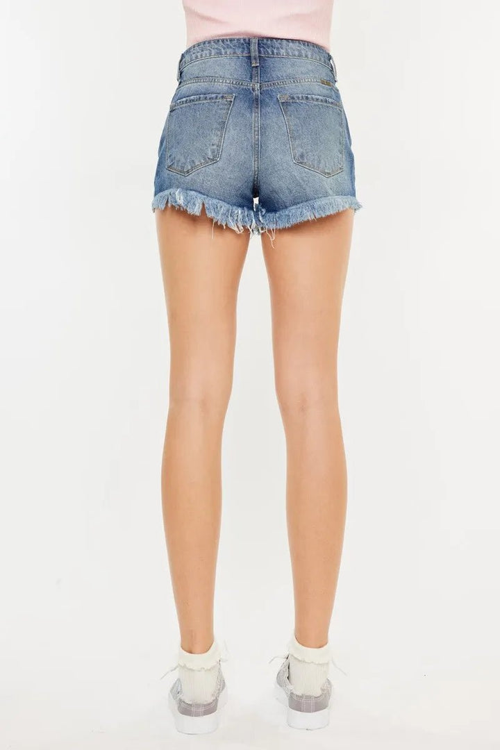Kancan High Rise Raw Hem Denim Shorts - AMVIM