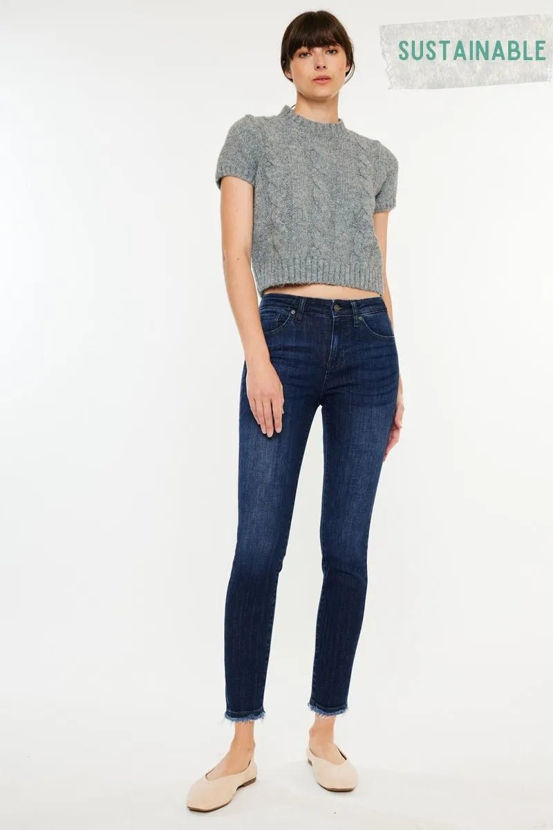 Kancan High - Rise Slim Fit Ankle Jeans with Raw Hem - AMVIM