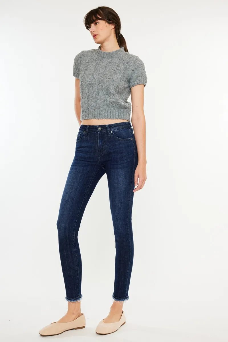 Kancan High - Rise Slim Fit Ankle Jeans with Raw Hem - AMVIM