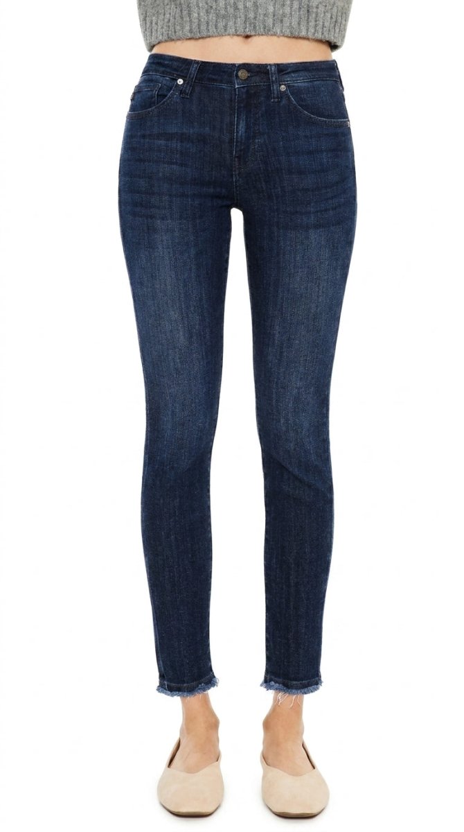Kancan High - Rise Slim Fit Ankle Jeans with Raw Hem - AMVIM