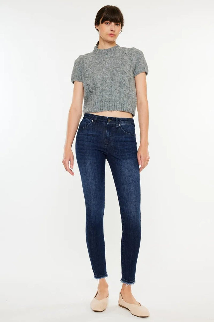 Kancan High - Rise Slim Fit Ankle Jeans with Raw Hem - AMVIM