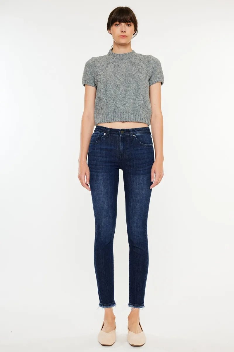 Kancan High - Rise Slim Fit Ankle Jeans with Raw Hem - AMVIM