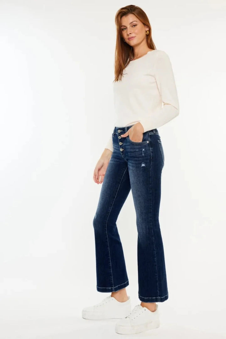 Kancan Mid Rise Button Fly Flare Jeans - AMVIM