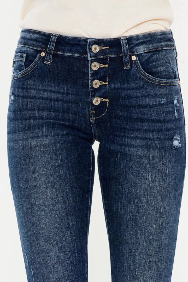 Kancan Mid Rise Button Fly Flare Jeans - AMVIM