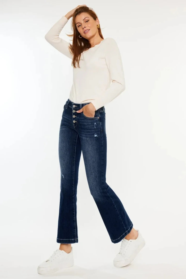 Kancan Mid Rise Button Fly Flare Jeans - AMVIM