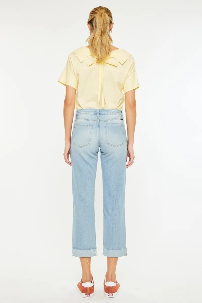 Kancan Mid Rise Distressed Boyfriend Jeans - AMVIM