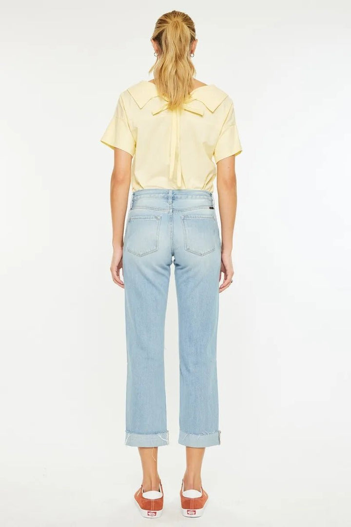 Kancan Mid Rise Distressed Boyfriend Jeans - AMVIM