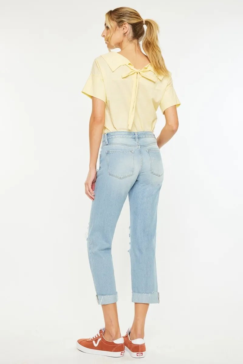 Kancan Mid Rise Distressed Boyfriend Jeans - AMVIM