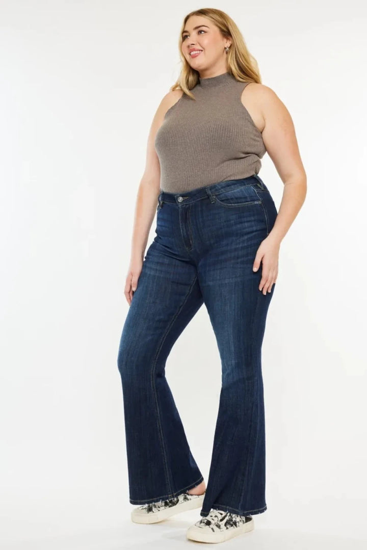 Kancan Plus Size Mid Rise Flare Jeans - AMVIM