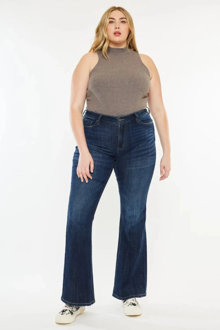 Kancan Plus Size Mid Rise Flare Jeans - AMVIM