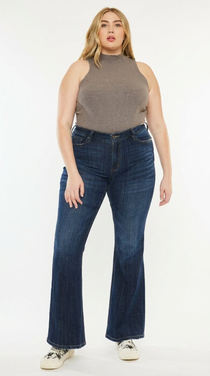 Kancan Plus Size Mid Rise Flare Jeans - AMVIM