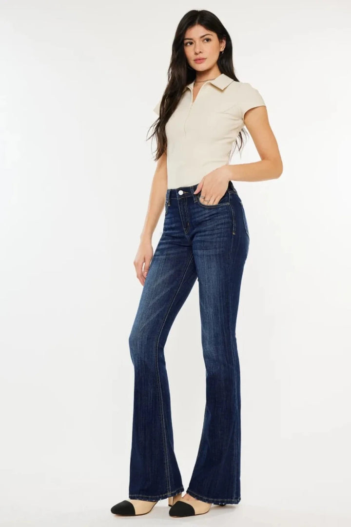 Kancan Plus Size Mid Rise Slim Flare Jeans - AMVIM