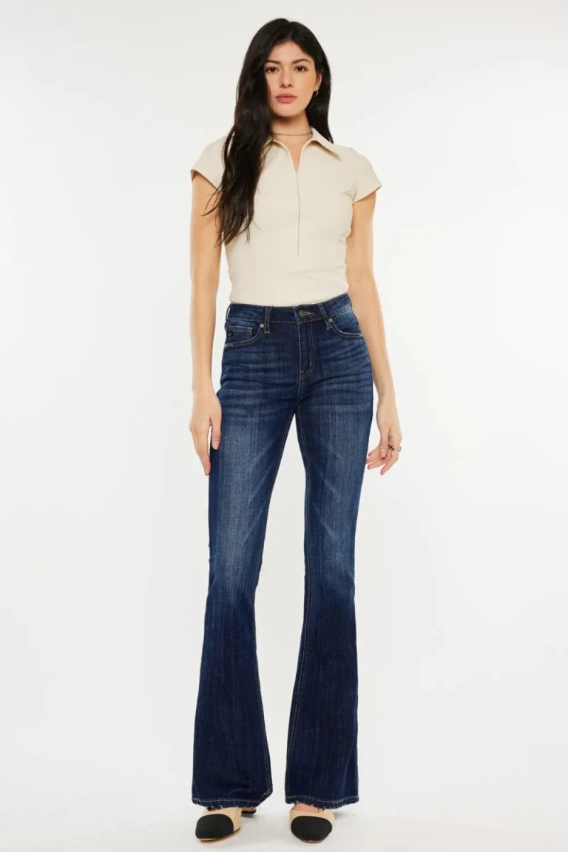 Kancan Plus Size Mid Rise Slim Flare Jeans - AMVIM