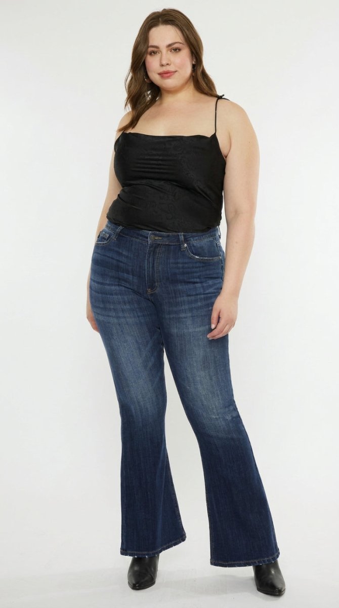 Kancan Plus Size Mid Rise Slim Flare Jeans - AMVIM