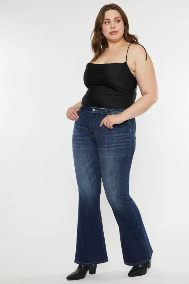 Kancan Plus Size Mid Rise Slim Flare Jeans - AMVIM