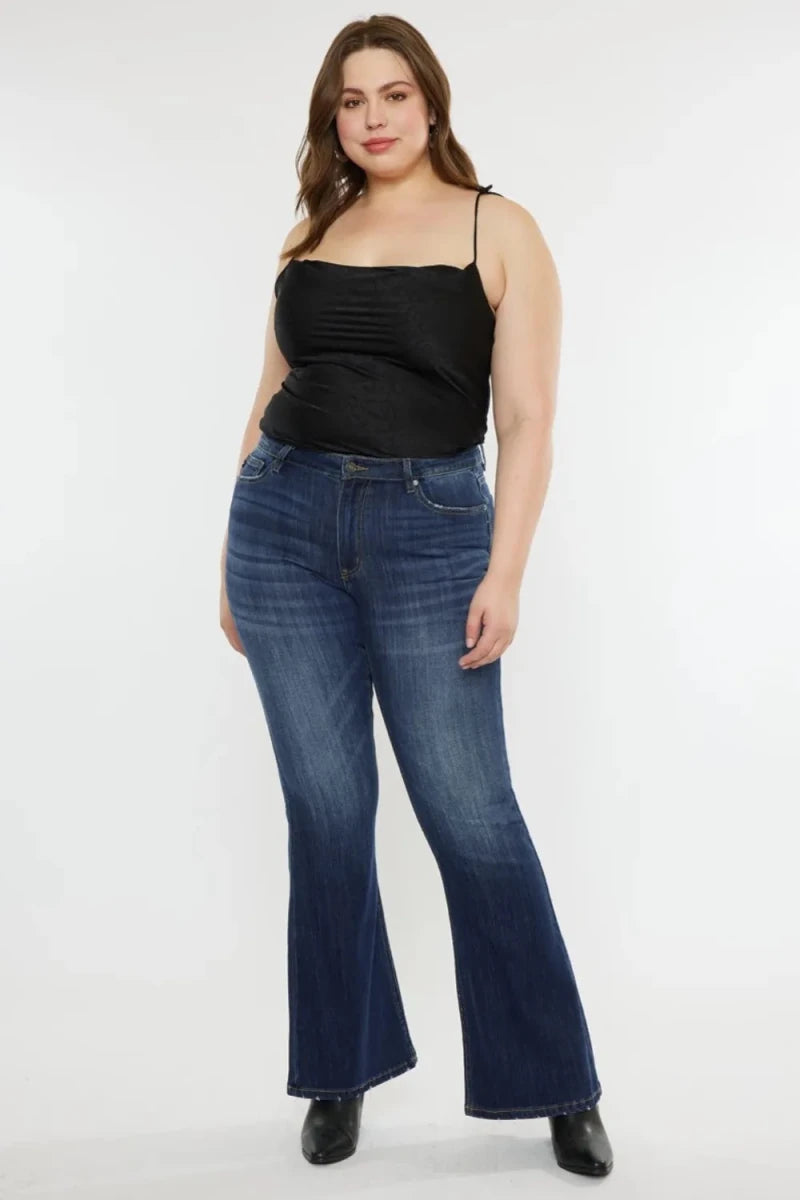 Kancan Plus Size Mid Rise Slim Flare Jeans - AMVIM