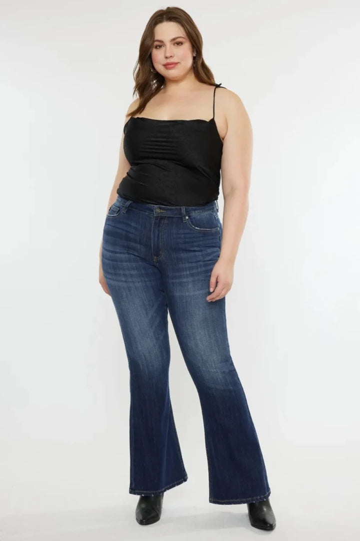 Kancan Plus Size Mid Rise Slim Flare Jeans - AMVIM