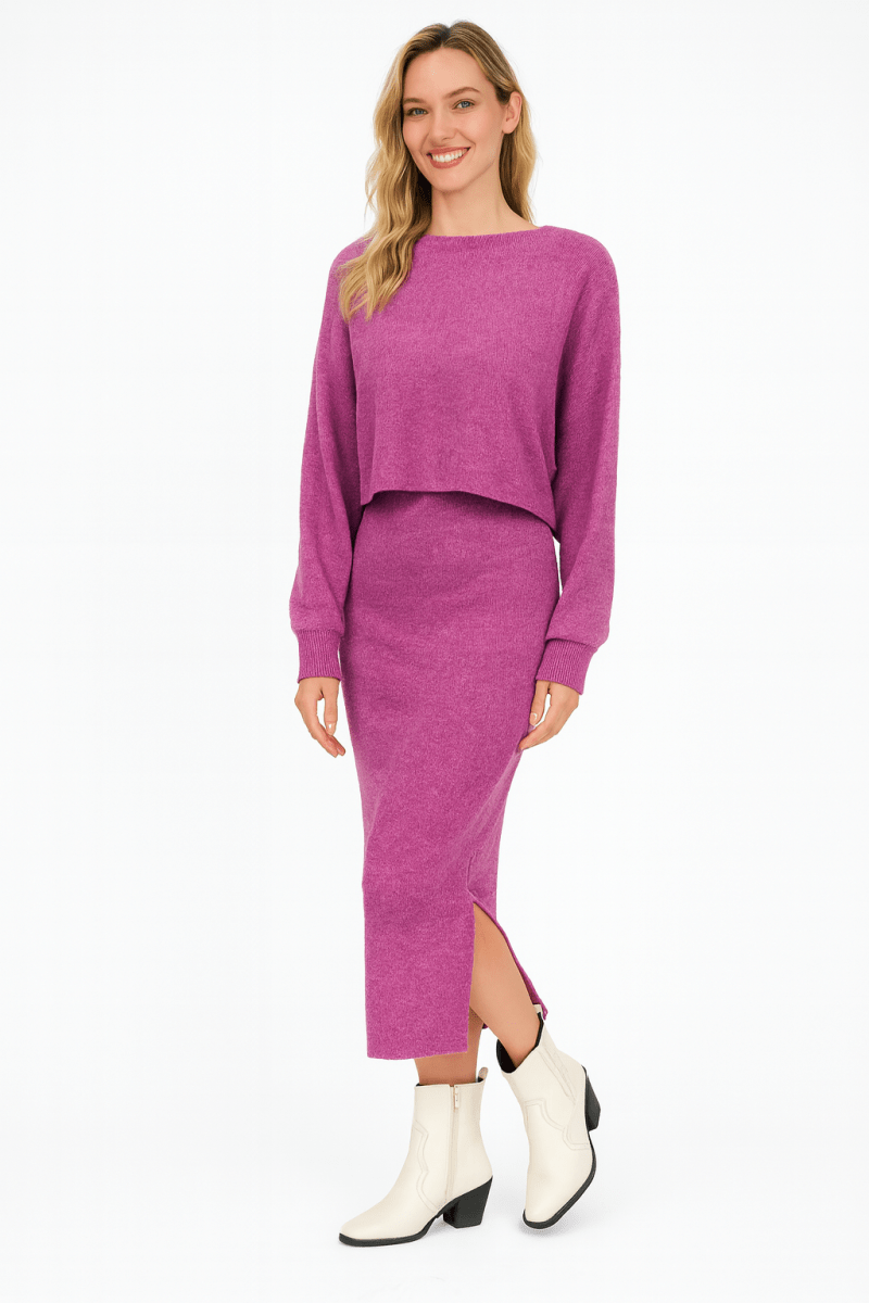 Knit Sweater Set with Cut - Out and Midi Skirt – 2 - Piece Look - AMVIM